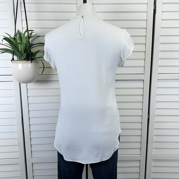 L'AGENCE Beaded Striped Silk Viscose Cream Blouse Top Short Cap Sleeves Size 2 - Picture 5 of 12